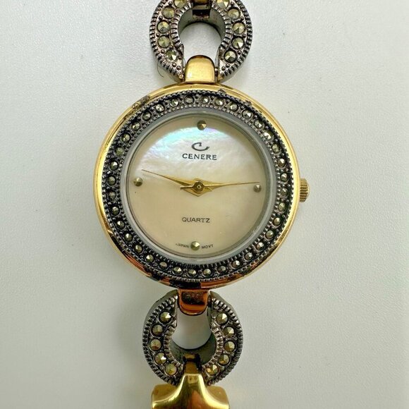 Cenere Watch Women Gunmetal Gold Two Tone Mother of Pearl Dial New Battery 5.75\